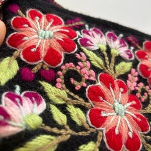 Floral Embroidered Black Shoulder Bag